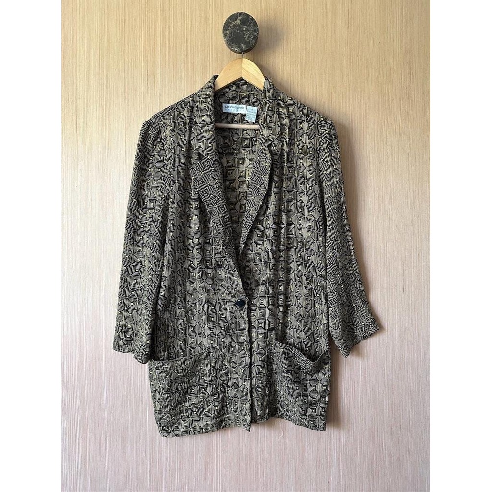 Vintage Liz Claiborne Geometric Print Silk Blazer Jacket